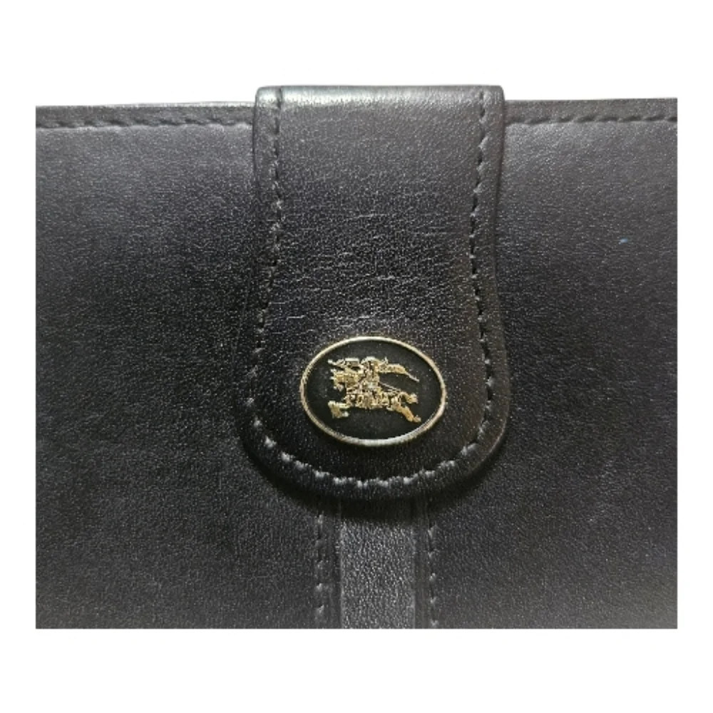 RARE Burberrys Black Leather Bifold Wallet Equestrian Knight Made In Japan - Picture 3 of 16